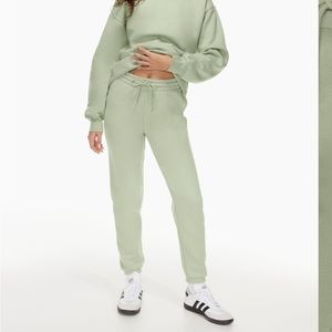 ARITZIA TNA cozy fleece perfect sweatpants in sage green.